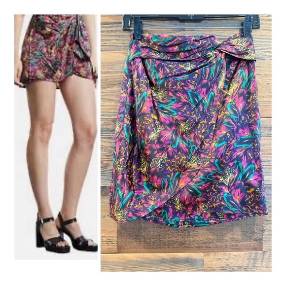 The Kooples SILK Pink Multi Vibrant Faux Wrap Mini Skirt